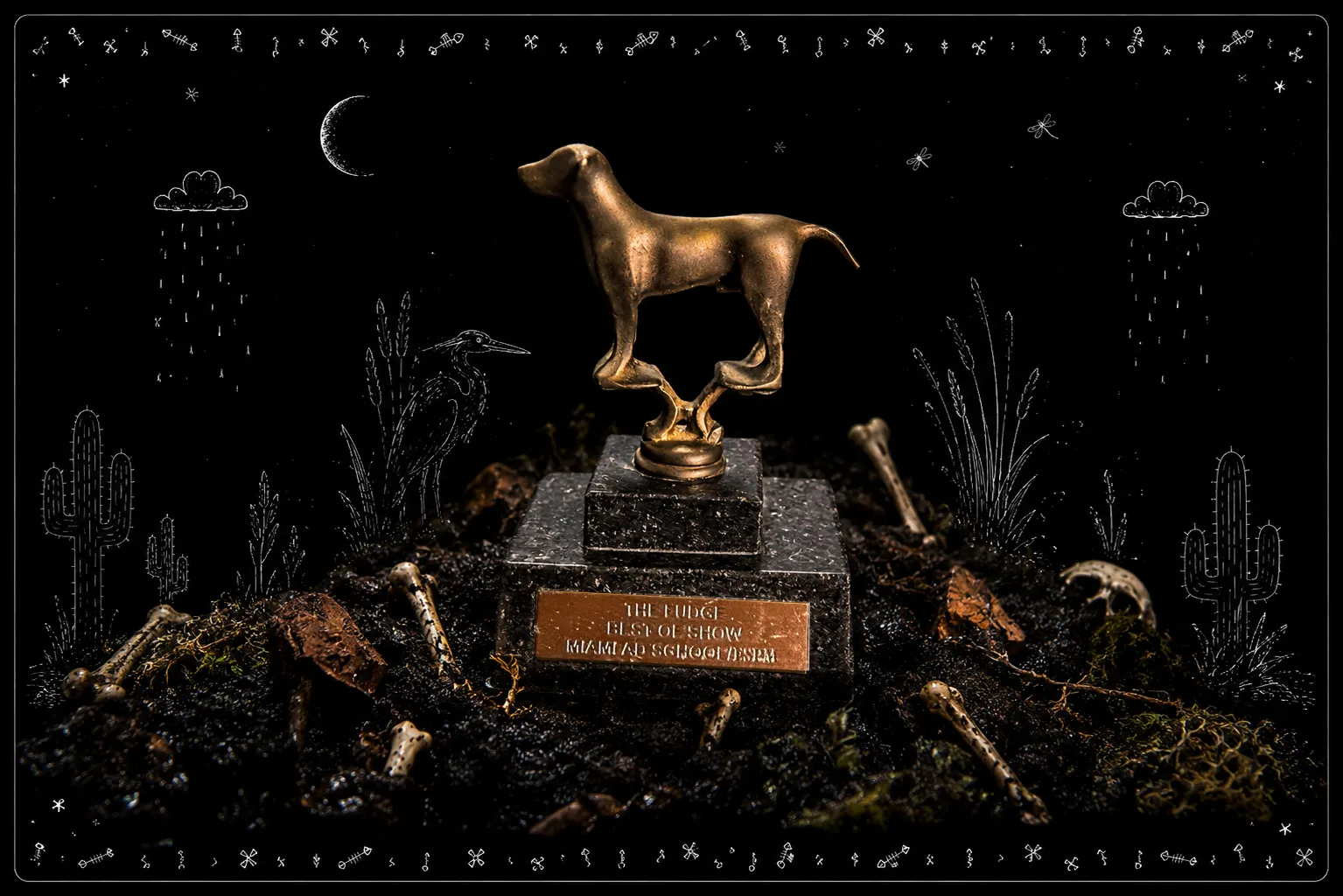 Troféu The Fudge, Best of Show Miami Ad School, cenografia chorumiana com cactos, garça, ossos e lua