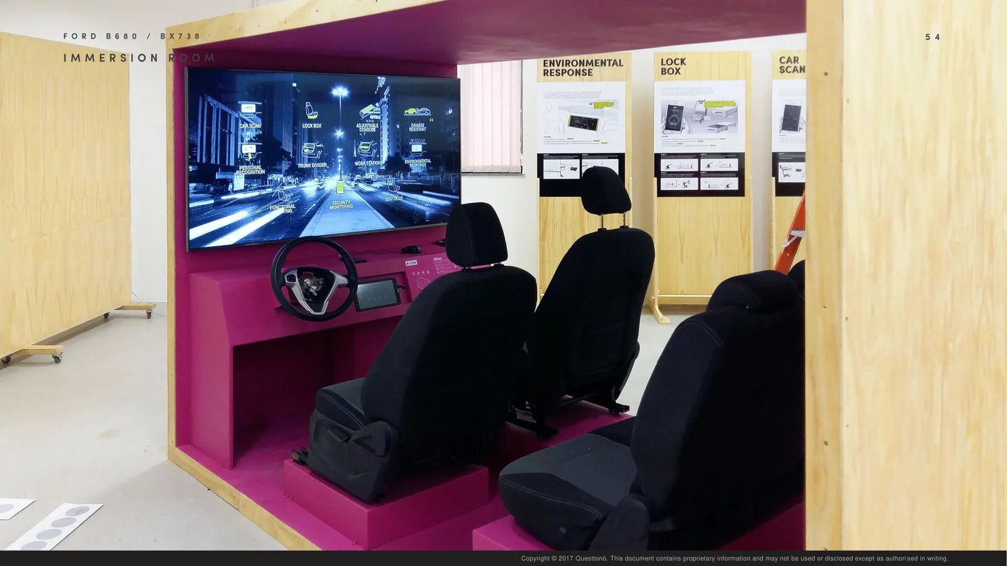 Interior do box car com assentos reais