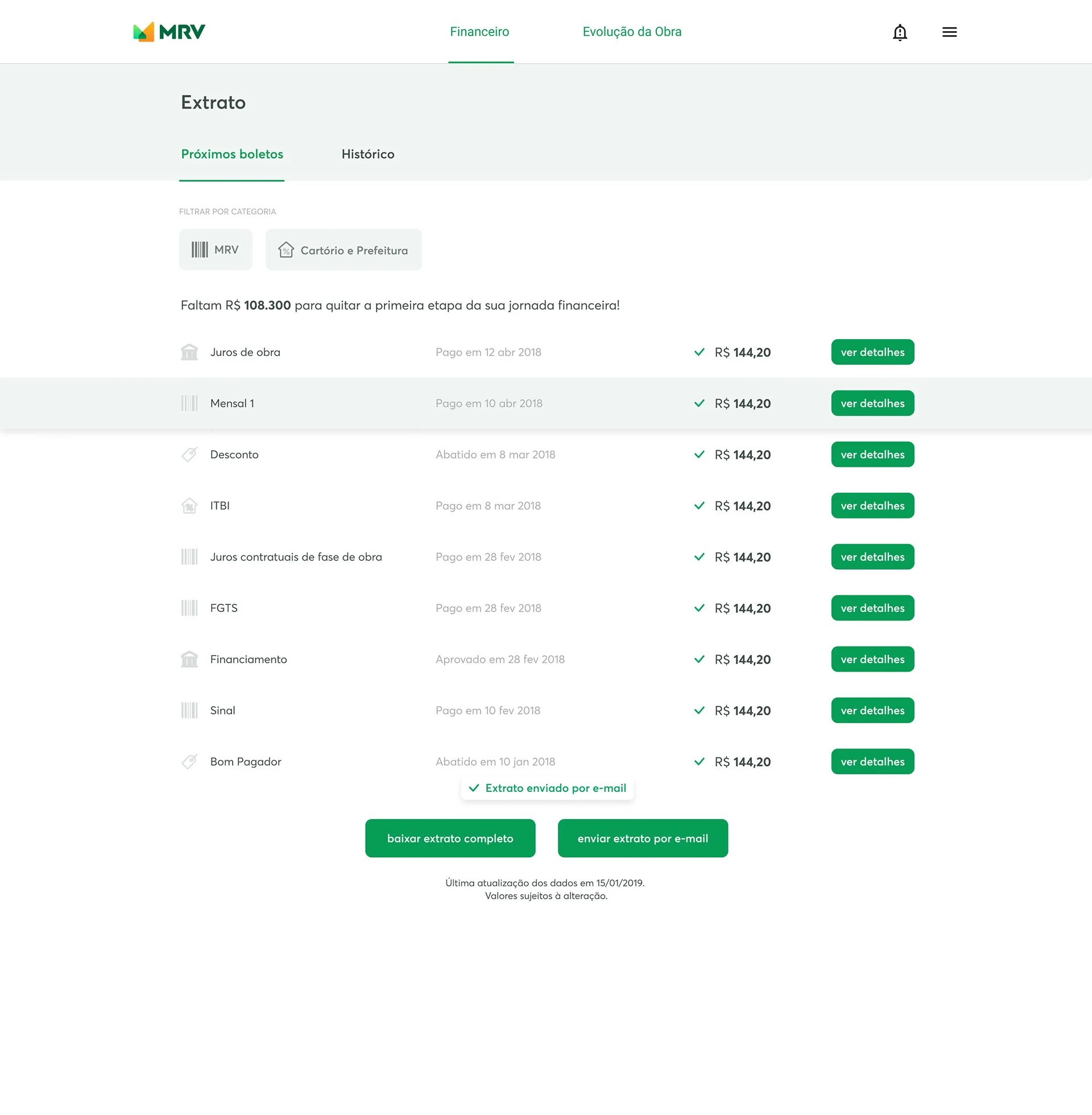 Extrato: boletos pagos